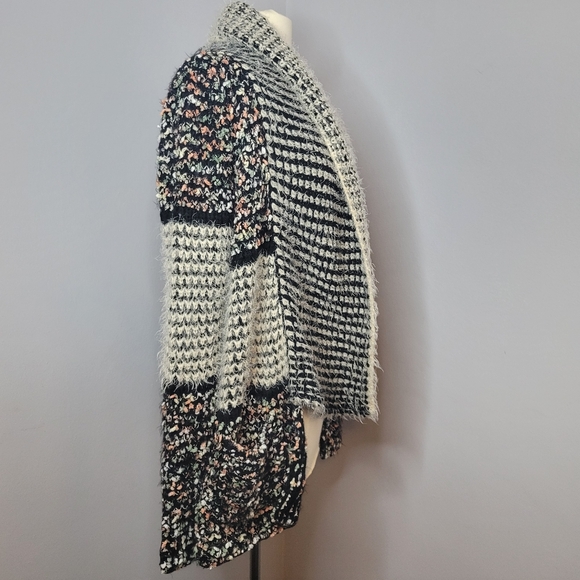 Dor Dor Couture Eyelash Knit Open Front Pocket Cardigan Patchwork Sweater Medium - Picture 4 of 11